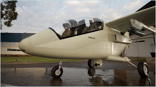AHRLAC is a compact twin-boom single-engine surveillance and light strike aircraft with a tandem-seated crew of two.