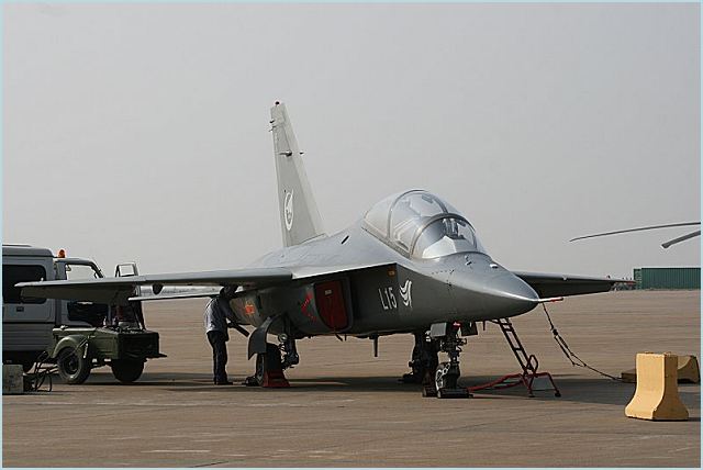 The Aviation Industry Corp. of China revealed its supersonic L-15 Hunting Eagle advanced jet trainers.