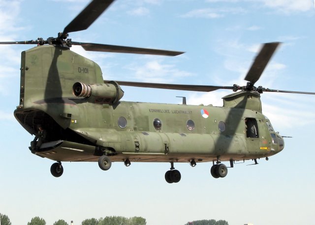 The United States State Department has approved a possible Foreign Military Sale to the Netherlands for 17 CH-47F Chinook transport helicopters and associated equipment, parts, training and logistical support for an estimated cost of $1.05 billion. The principal contractor will be the Boeing Helicopter Company in Philadelphia, Pennsylvania. 