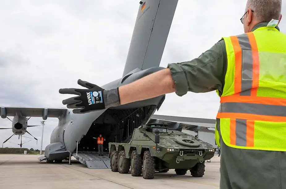 German Air Force 62 Transport Squadron tests loading of Boxer armored vehicle in A400M 1