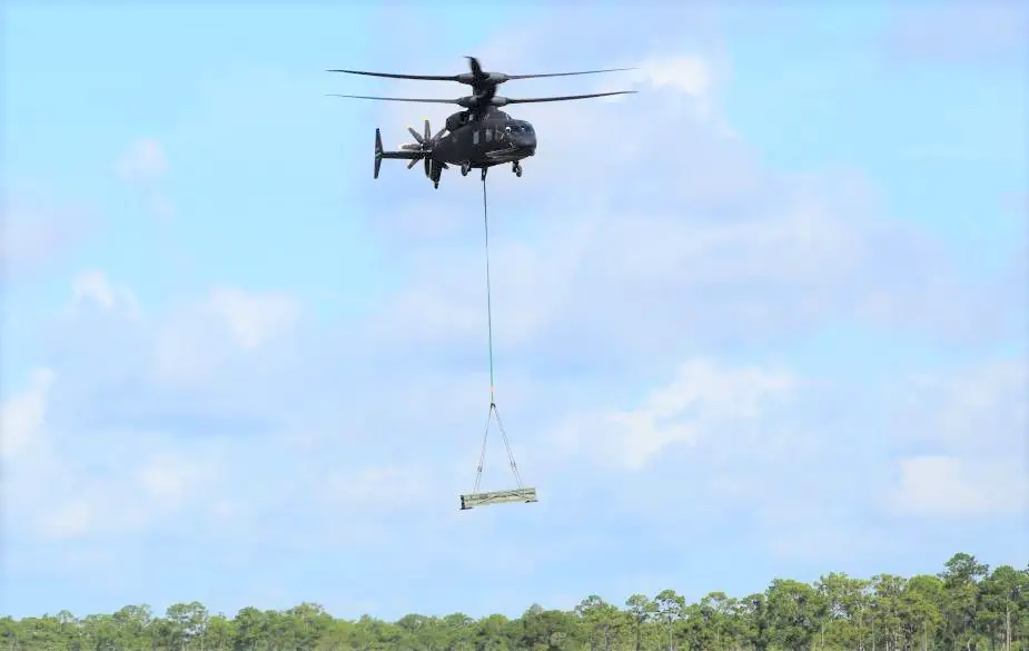 Sikorsky Boeing SB 1 Defiant lifts 5300 lbs to demonstrate ability to carry troops and sling load cargo simultaneously