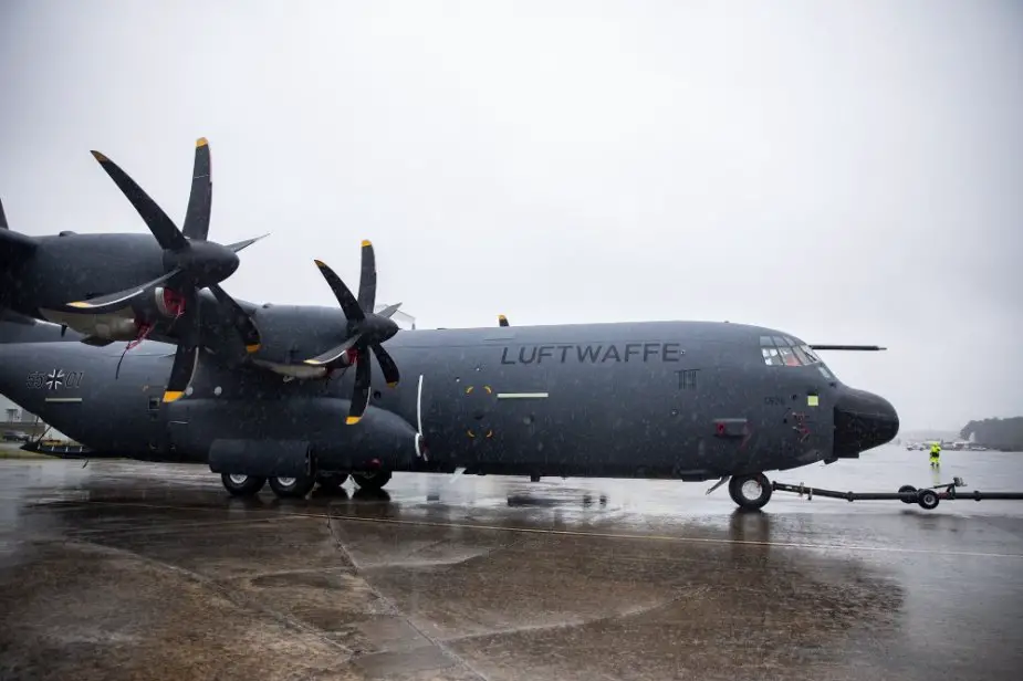 German Air Forces C 130J Hercules aircraft makes its first flight